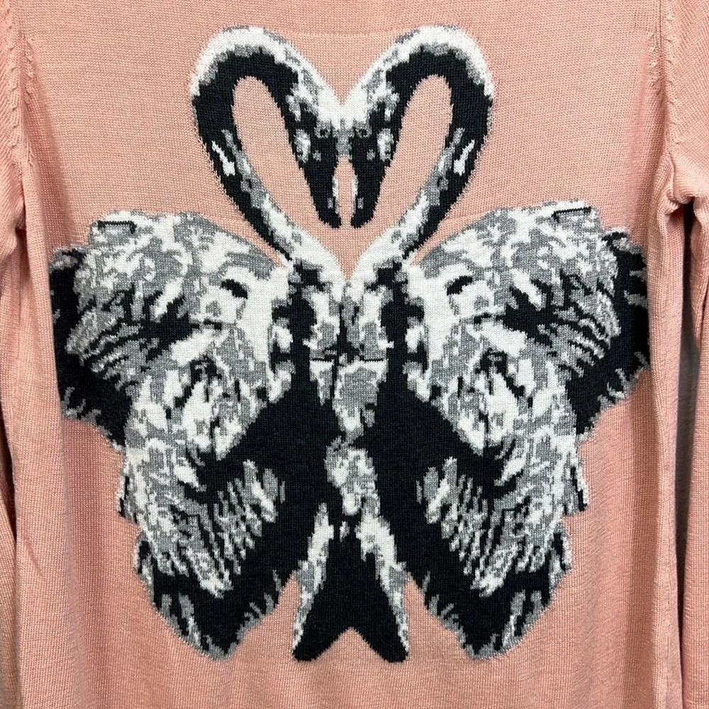 NWT Maison Jules Sweatshirt Crew Swan Motif Pink Gray Long Sleeve XL Feminine - Picture 3 of 12